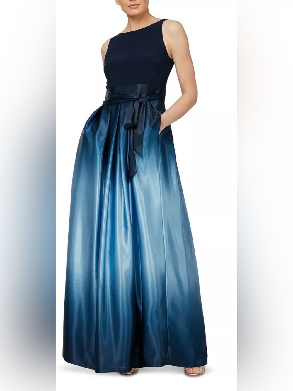SL Fashions Ombré Satin Bow Sash Gown